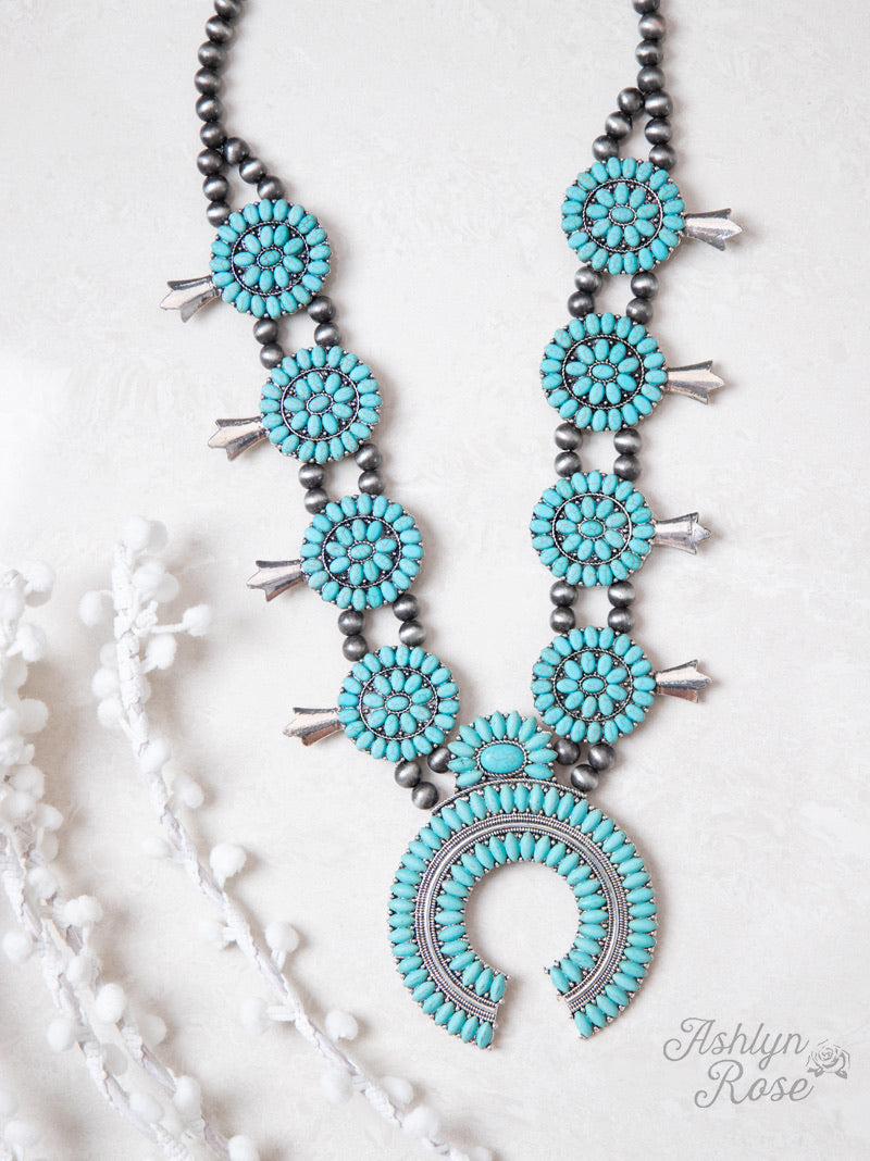 Girls Chunky Turquoise Squash Blossom Necklace